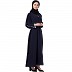 A-line abaya with piping at sleeves-Navy-blue-white